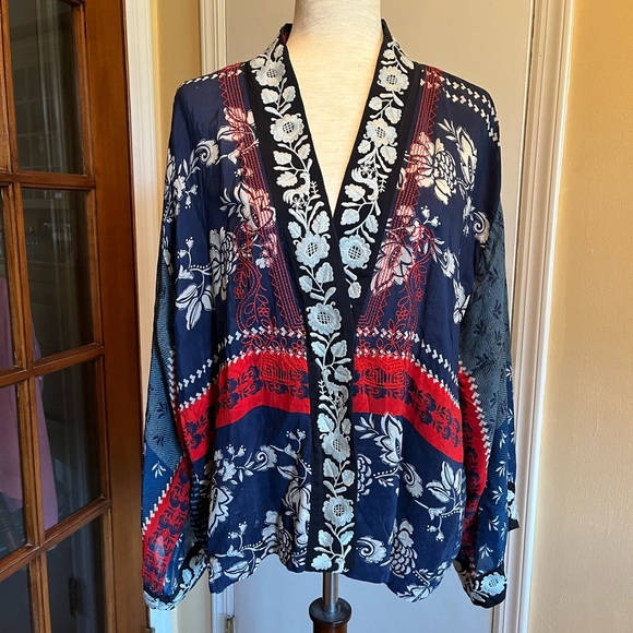 Johnny Was Red, White, and Blue Embroidered Esme Kimono - Picture 1 of 10